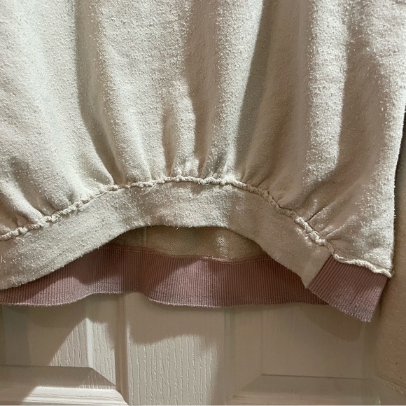Anthropologie Saturday Sunday Au Fait Cream Pink Metallic Trim Linen Sweatshirt - Picture 8 of 12